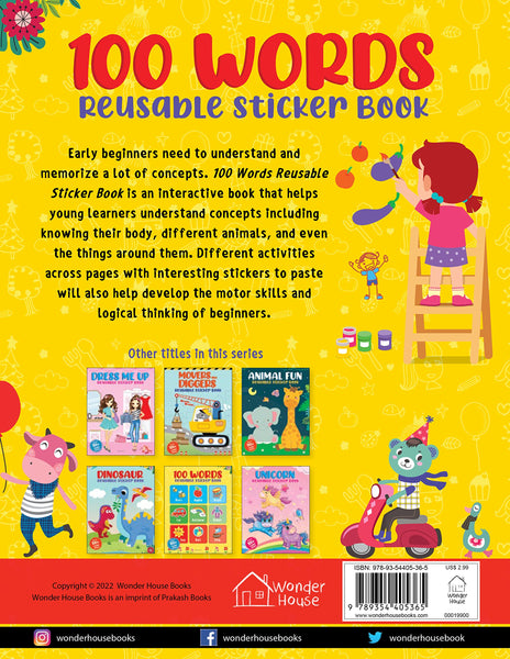 100 Words Reusable Sticker Book For Children - Paperback