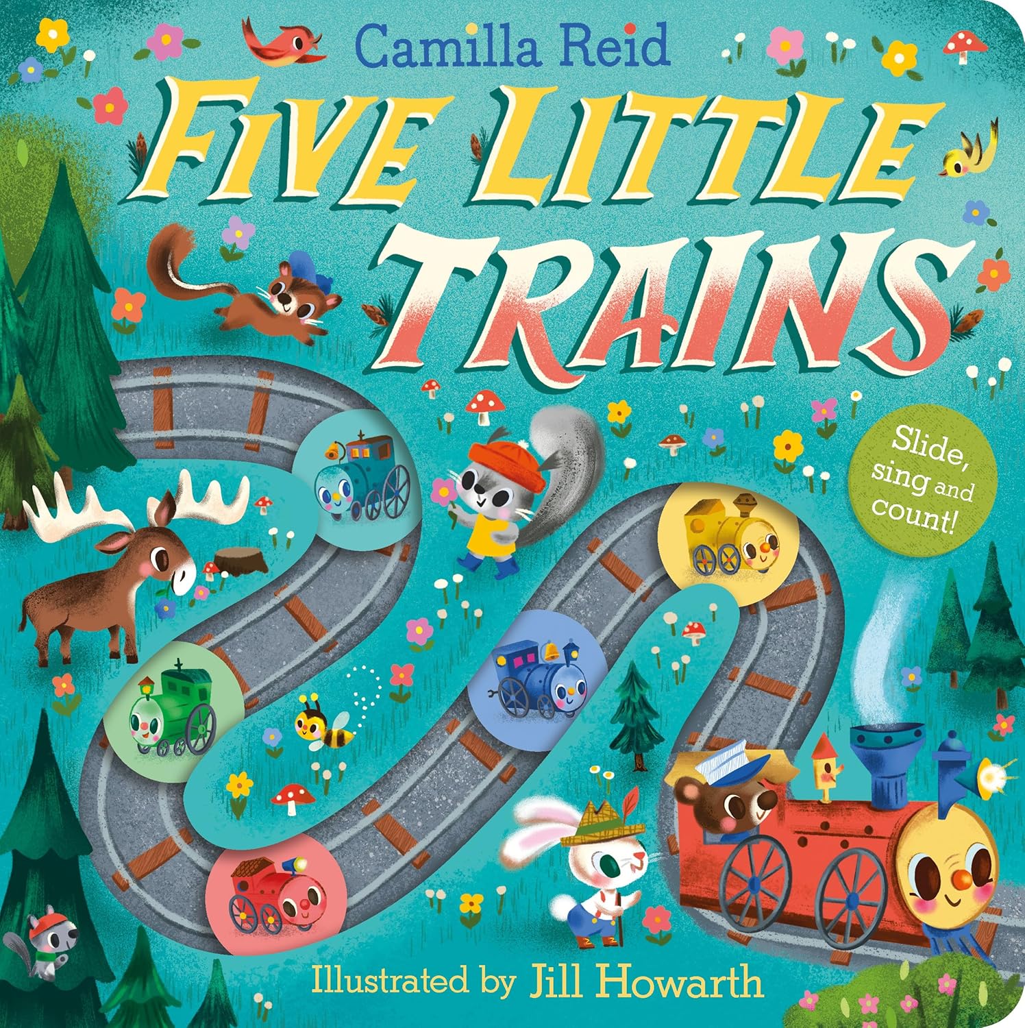 Five Little Trains : A Slide And Count Book - Board book