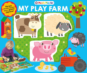 First Learning Play Sets : Puzzle Play Set : Farm : Three Chunky Books and a Giant Jigsaw Puzzle! - Board book