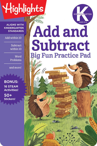 Kindergarten Add And Subtract Big Fun Practice Pad