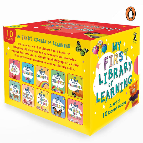 My First Library of Learning: Box set, Complete collection of 10 early learning board books for super kids, 0 to 3 | ABC, Colours, Opposites, Numbers, Animals (homeschooling/preschool/baby, toddler) - Board book