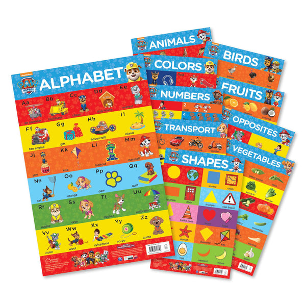 Paw Patrol : My First Early Learning 10 Charts for Children : Learn with Paw Pups (Alphabet, Animals, Birds, Colors, Fruits, Numbers, Opposites, Shapes, Transport, Vegetables) - Paperback